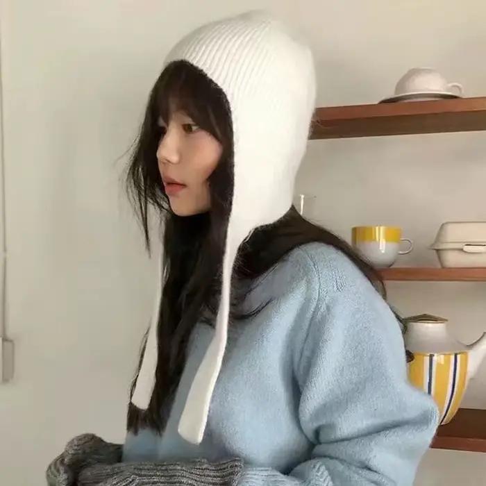 Chapeaux de bombardier tricotés en acrylique et lapin pour femmes et hommes, couvre-oreilles chauds d'hiver, skullies, gorros pour sorties décontractées et sports d'hiver
