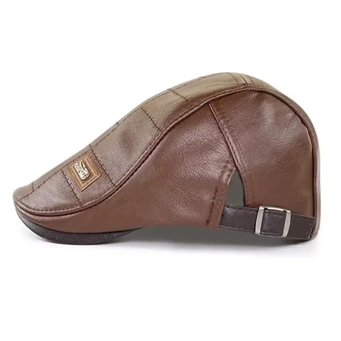 Casquette rétro en simili cuir pour hommes ajustable visière sport décontracté printemps automne