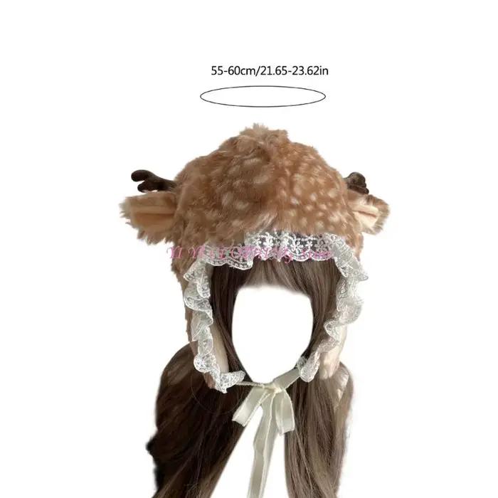 Chapeau trappeur d'élan dessin animé en cuir pour filles et garçons, chapeau de ski avec oreille de dessin animé pour activités hivernales et cosplay