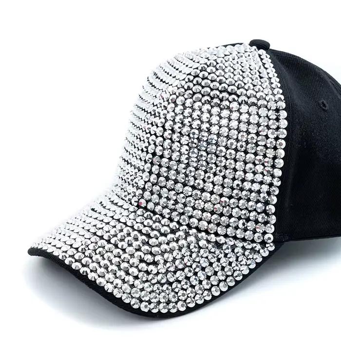 Casquette de baseball simple avec incrustation de diamants pour femme