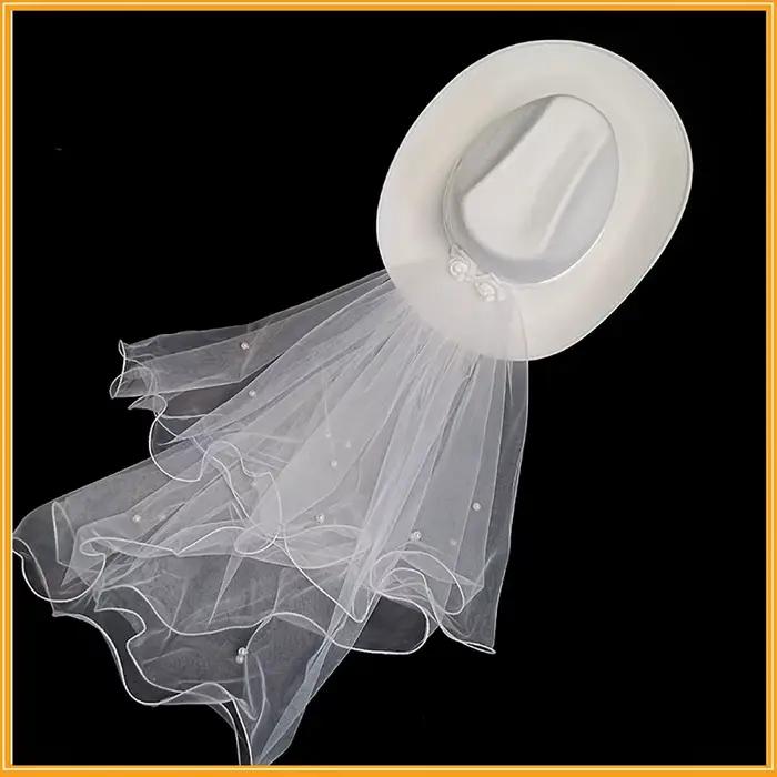 Chapeau de Cowgirl Blanc à Large Bord pour Femme