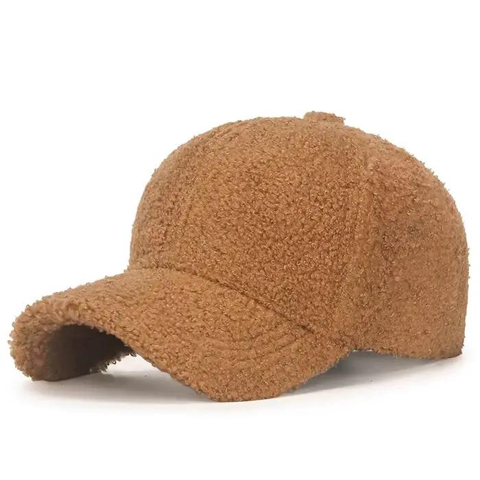 Casquette de baseball unie en laine d'agneau d'hiver