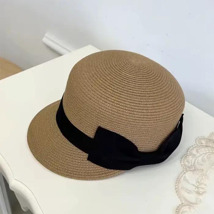 Élégant chapeau de paille femmes été plage dames décontracté long ducK nœud