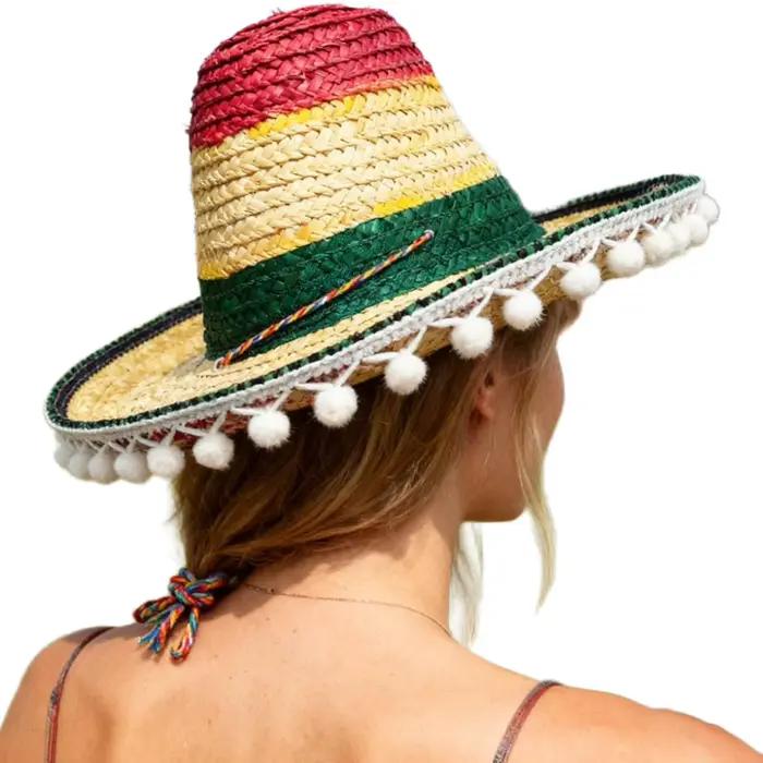 Chapeau de paille mexicain carnaval large Beige Fiesta Sombrero