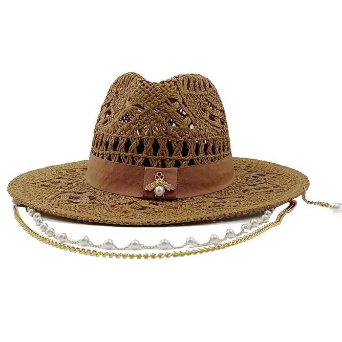Chapeau de paille d'été pour femmes et hommes unisexe, protection solaire, style sportif chic, usage plage et soirée, cadeau occasionnel