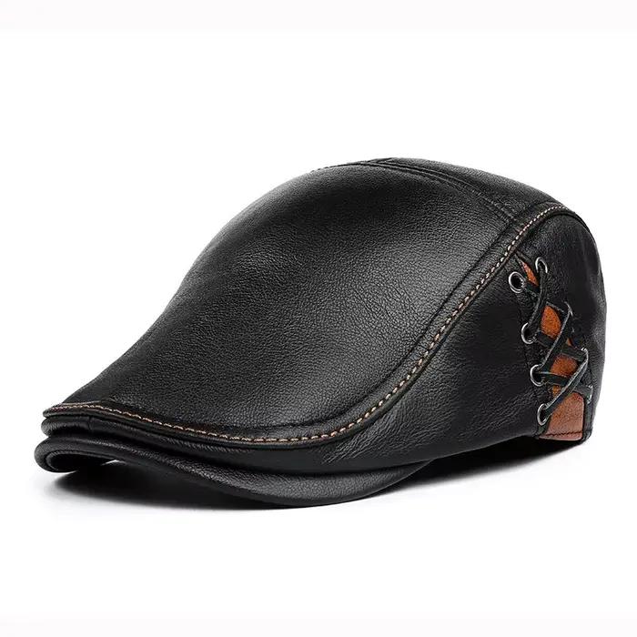 Béret en cuir de vachette véritable pour hommes