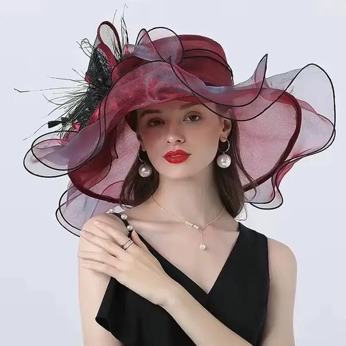 Cloche à nœud Vintage pour Femmes Chapeau Seau Élégant pour Mariage Eglise Fête Occasions Spéciales Polyester Motif Fleur