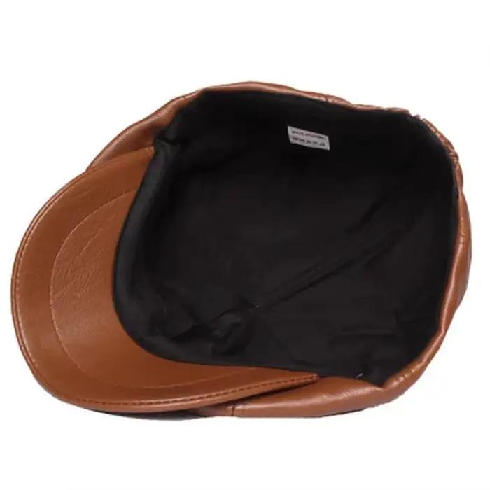 1 PC Retro Octagonal Chapeau en Cuir Autumn Men's Beret Elegant Fashion Cap Caps Pour Hommes Femmes