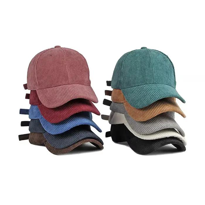 Concevez votre propre logo Casquettes de baseball en velours côtelé Hommes Femme Chapeau