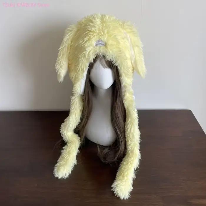 Chapeau de bombardier en peluche avec oreilles de lapin souples chaleureux et protecteur pour hommes en fibre acrylique adapté pour le ski randonnée et les journées hivernales