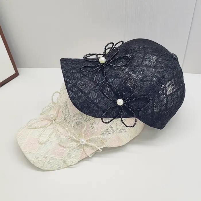 Casquette de baseball en dentelle de fleur de perle Puloru pour femmes, douce et élégante, adaptable à toutes les saisons, idéale pour sorties et événements quotidiens