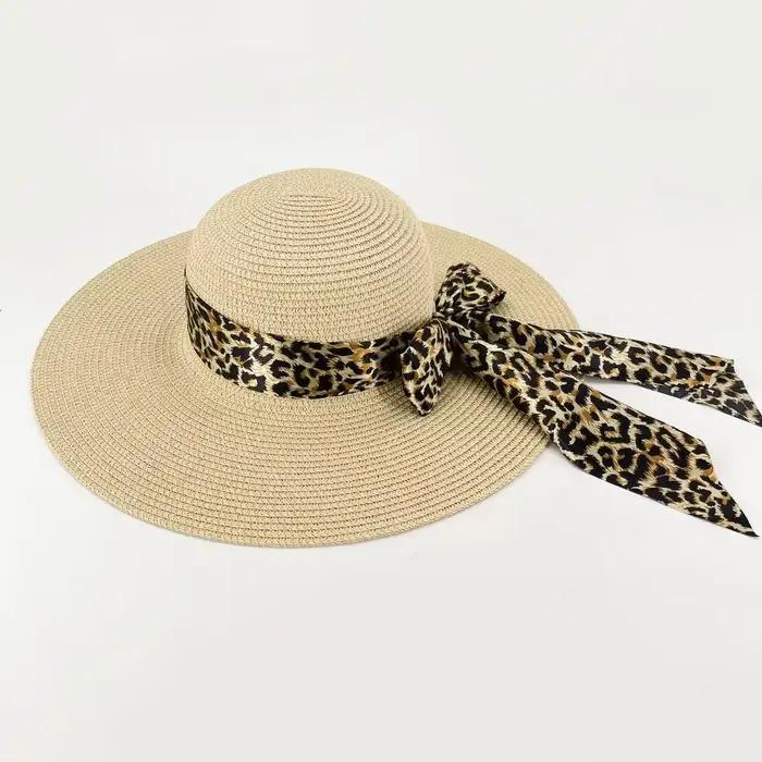 Chapeau de paille à imprimé léopard pour femme