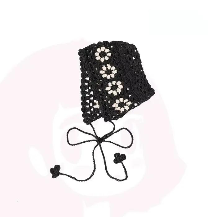 Bonnet Français Tissé à la Main Coréen Mignon Creux Doux Style Rétro Plaid Multifonction pour Femmes et Hommes Usage Extérieur Saison Toute L'Année