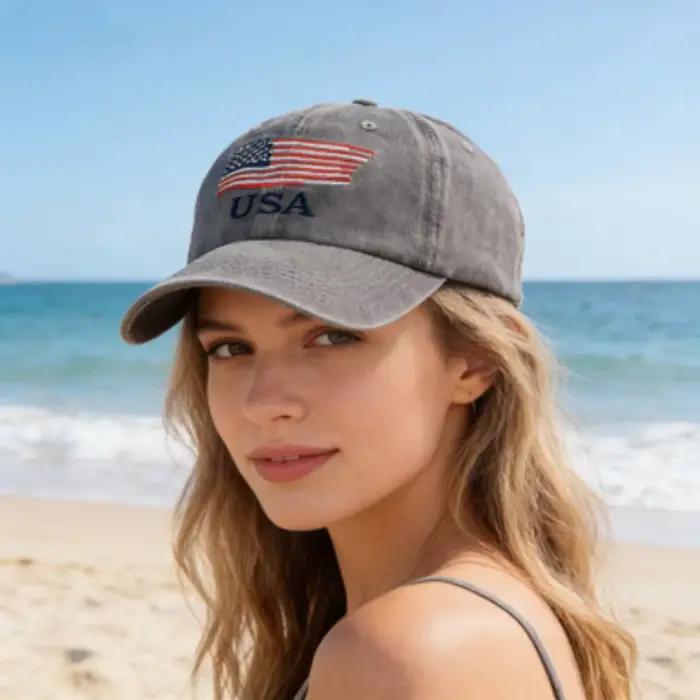 Casquette de baseball en coton lavé brodée drapeau américain USA pour hommes et femmes