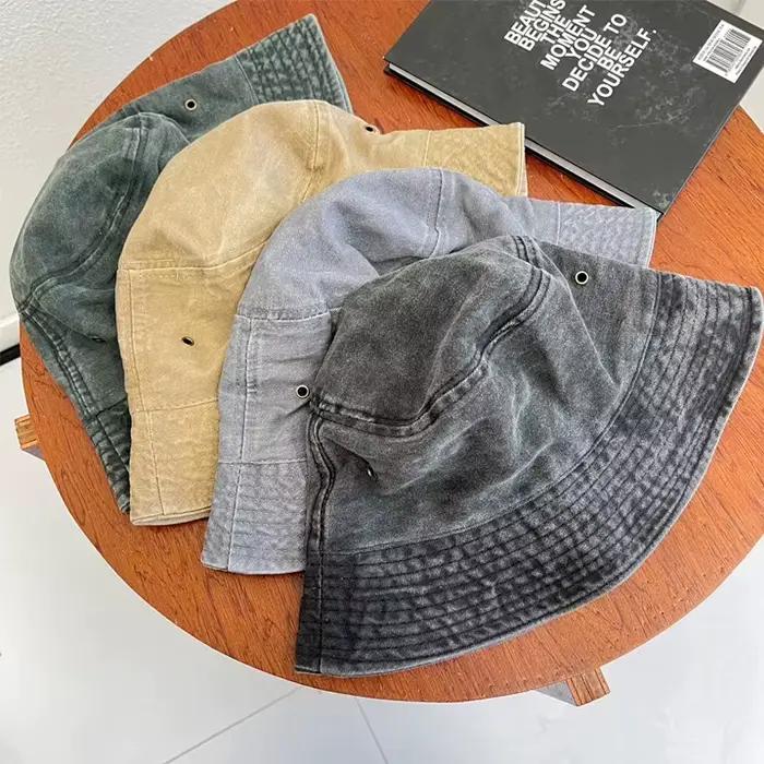 Chapeau de pêcheur rétro délavé pour couples design fin en coton uni pour homme et femme occasions décontractées été hiver