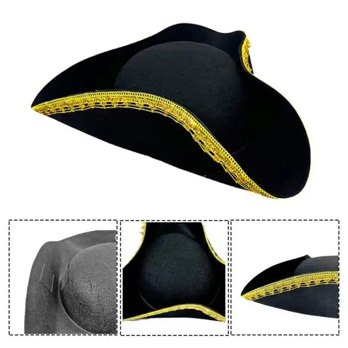 Chapeau Cosplay Pirate Tricorne Habiller Scène Performance Capitaine Décoration Drôle Adulte Polyester Occasion Spéciale Hommes Femmes