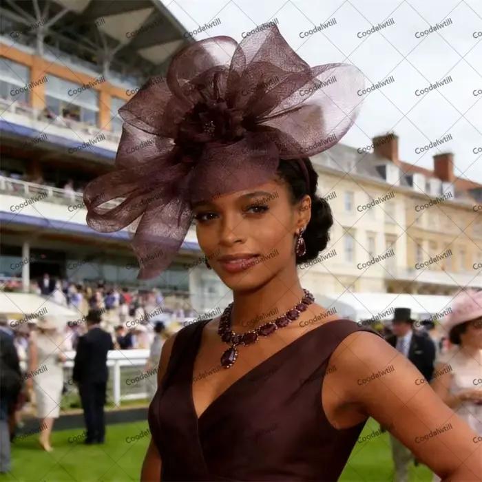 Chapeau de mariage fascinateur à fleurs vert foncé pour dîners de fête couvre-chef d'église pour dames casquette de chapellerie Royal Ascot occassions spéciales