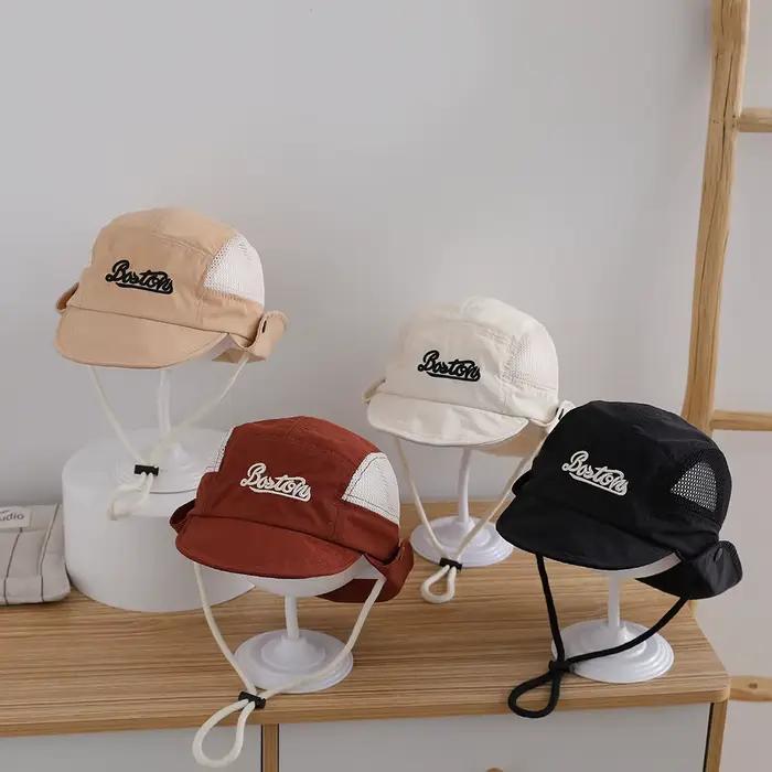 Chapeau de pêcheur pour enfants double face avec lettres BO écharpe en toile fermeture à bretelles et corde pour les vacances occasions spéciales