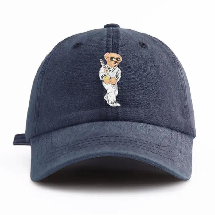 Casquette de baseball délavée à imprimé ours pour adultes