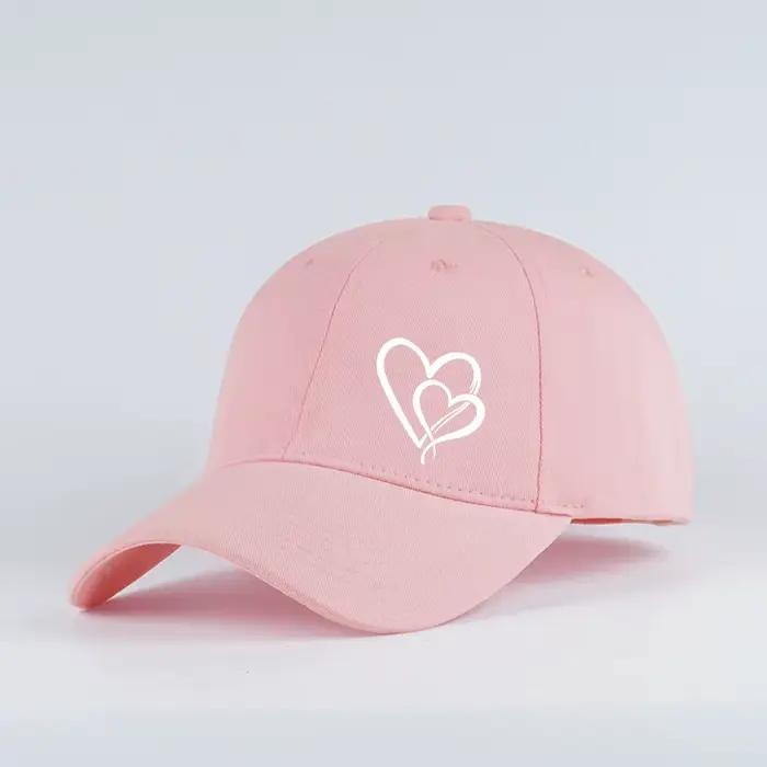 Casquette de baseball élégante à visière souple avec imprimé double rayure en forme de cœur – Chapeau décontracté pour