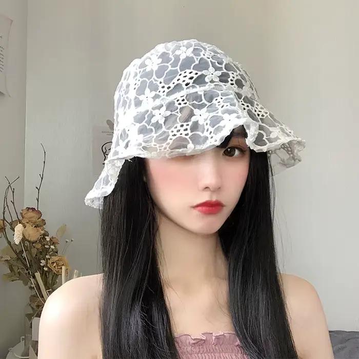 Chapeau de seau en dentelle coton lettres motif décontracté été plage soleil protection uv femmes toutes saisons