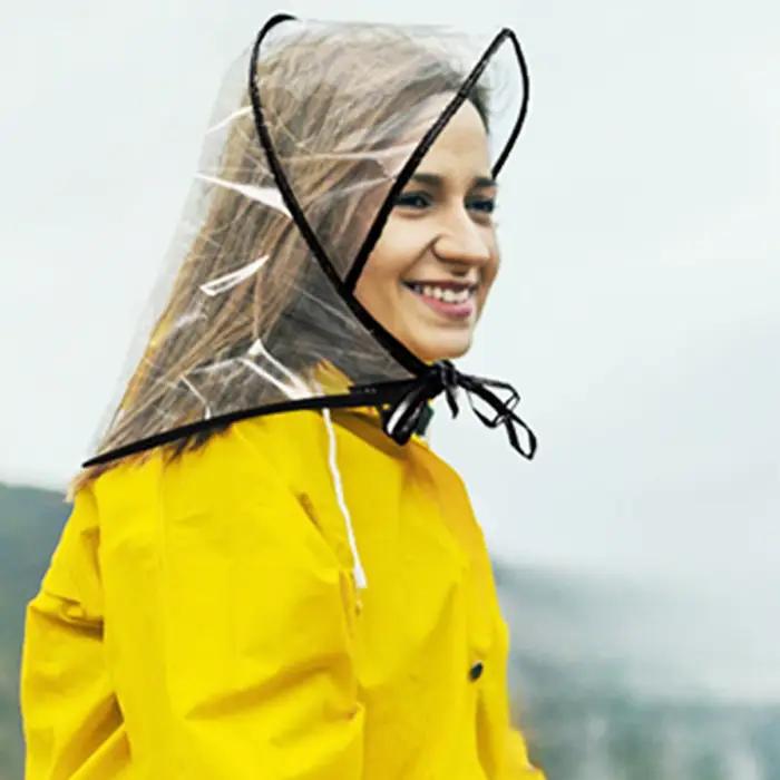 Chapeau de pluie transparent réutilisable imperméable à large bord pour femme