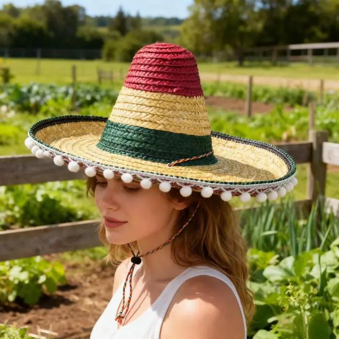 Chapeau de paille mexicain carnaval large Beige Fiesta Sombrero