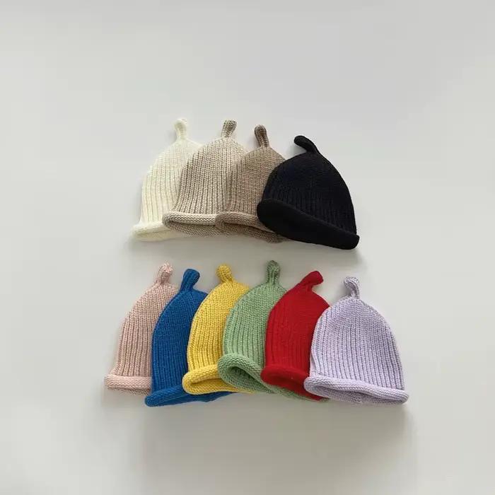 Coréen bébé tricoté chapeau automne hiver chaud bonnet infantile garçon fille couleur unie laine enfants Docker casquettes