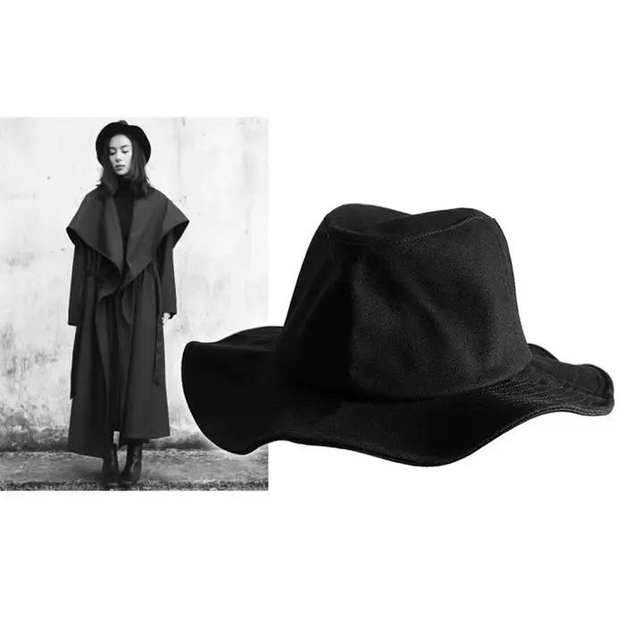 Chapeau seau noir surdimensionné-chapeau de soleil à large bord de style Yamamoto pour femmes