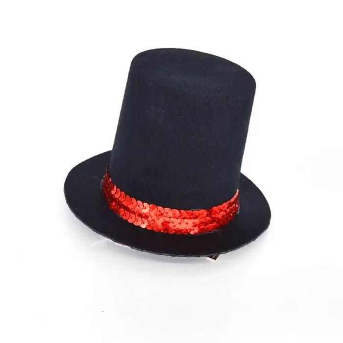 Mini chapeau haut de forme à paillettes rouges pour femmes et filles