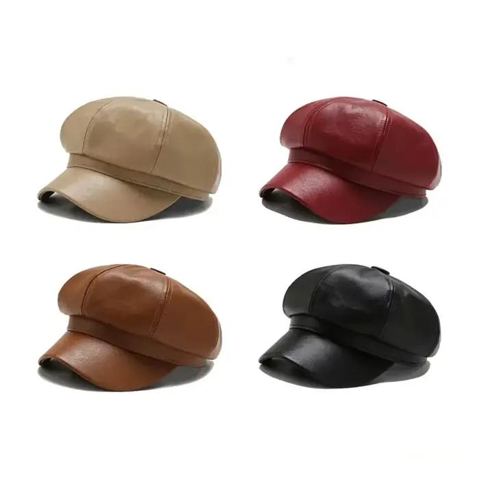 Chapeau octogonal en cuir pour femmes