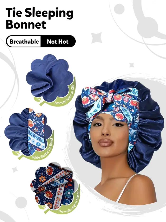 1 bonnet en satin avec lien pour femme – Soin capillaire doux et soyeux pour la nuit – Accessoire de cheveux élégant en une seule pièce