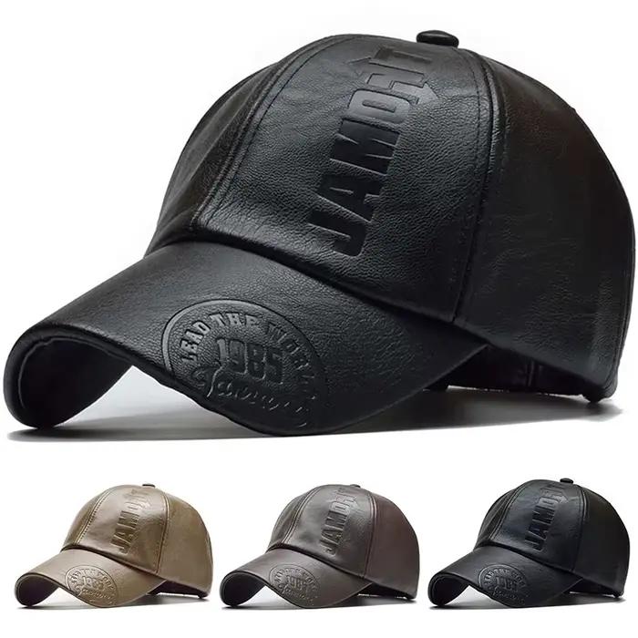 Hommes Vintage Casquette de Baseball réglable en cuir PU chapeau à rabat Para Hombre