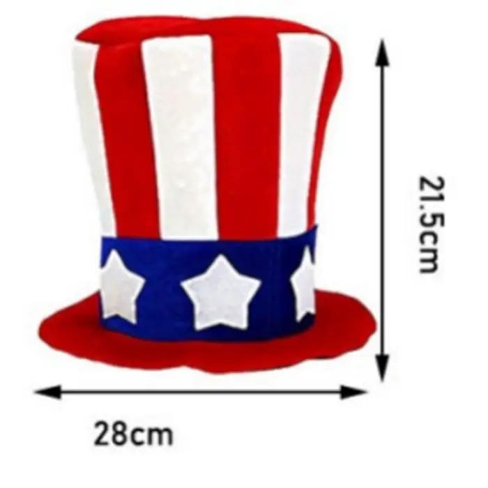 Chapeau haut à drapeau patriotique pour la Fête de l'Indépendance et autres occasions festives en peluche rouge blanc et bleu pour adultes