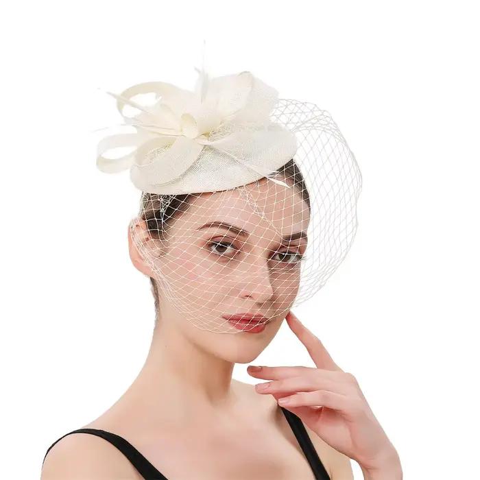 Fascinator-chapeau Pillox en maille et dentelle pour femmes occassions spéciales mariage fête thé plumes bandana sauna
