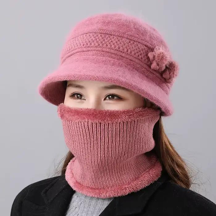 Chapeau chaud en cheveux de lapin pour mère âgée
