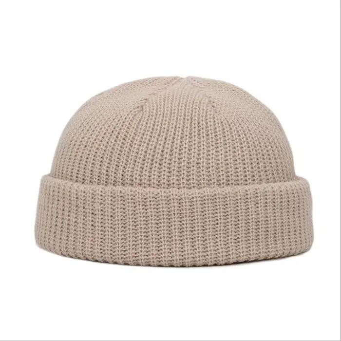 Unisexe chaud tricoté sans bords chapeau hommes femmes bonnets hiver automne Hip Hop Skullcap rue Beanie Ski pêcheur couleur unie casquette
