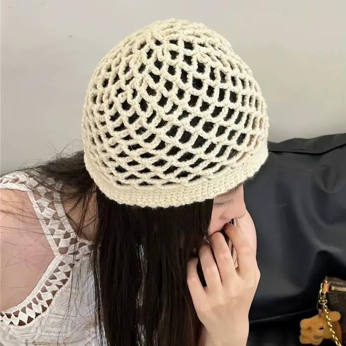 Chapeau creux tricoté à la main unisexe pour homme et femme style sport mélange de coton solide quatre saisons plage occasiонnels