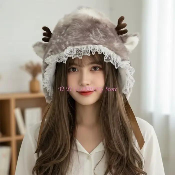 Chapeau trappeur d'élan dessin animé en cuir pour filles et garçons, chapeau de ski avec oreille de dessin animé pour activités hivernales et cosplay