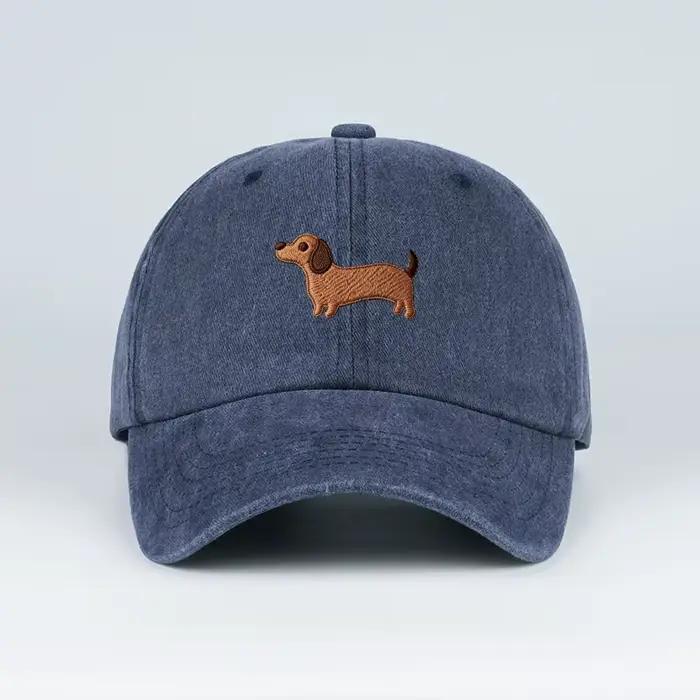 Casquette de baseball brodée multicolore lavée motif Teckel
