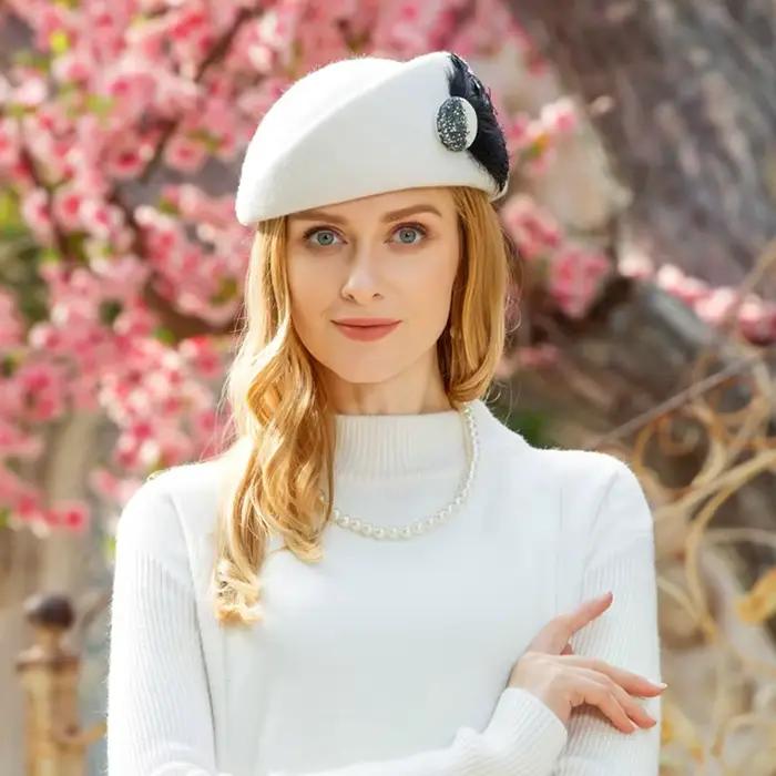 Chapeaux de béret français en laine élastique pour femmes