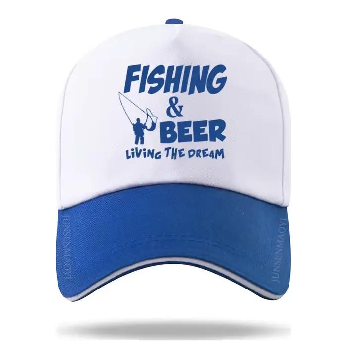 Casquette de baseball homme femme chapeau pêcheur bière poisson vivant rêve imprimé couleur assortie argent blanc bleu ciel bleu gris gris foncé jaune lavender or rose rouge vert army violet camouflage noir