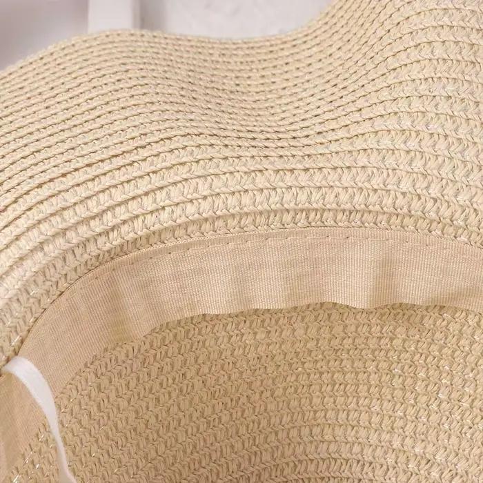 Chapeau de paille pliable style français avec perles