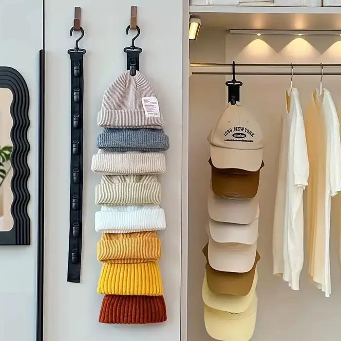 Support de rangement pour chapeaux avec 8 pinces - Peut contenir 8