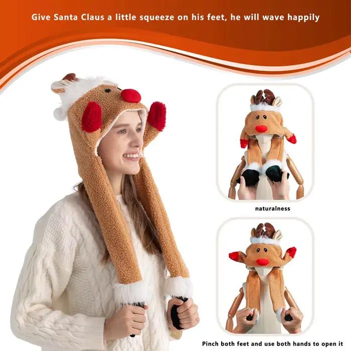 Chapeau de renne en peluche mignon avec oreilles sautantes