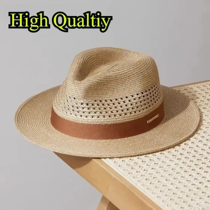 Chapeau de paille Panama solide protection solaire pour femmes printemps été ocassions décontractées diverses couleurs