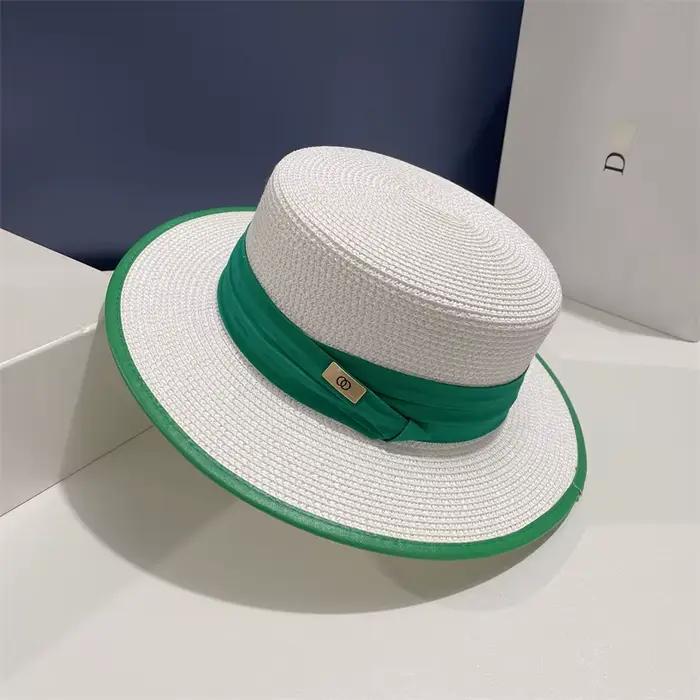 Chapeau de paille en cuir vert pour femme