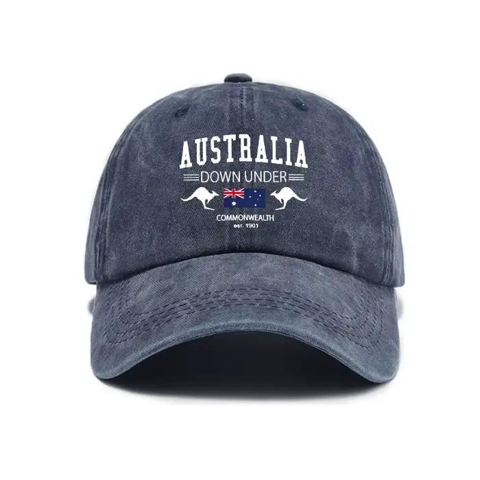 Casquette de baseball unisexe vintage effet vieilli avec drapeau australien et motif kangourou