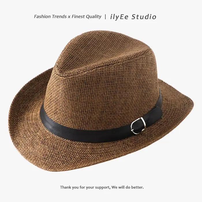 1 pièce Chapeau Fedora en paille à large bord pour Hommes et Femmes