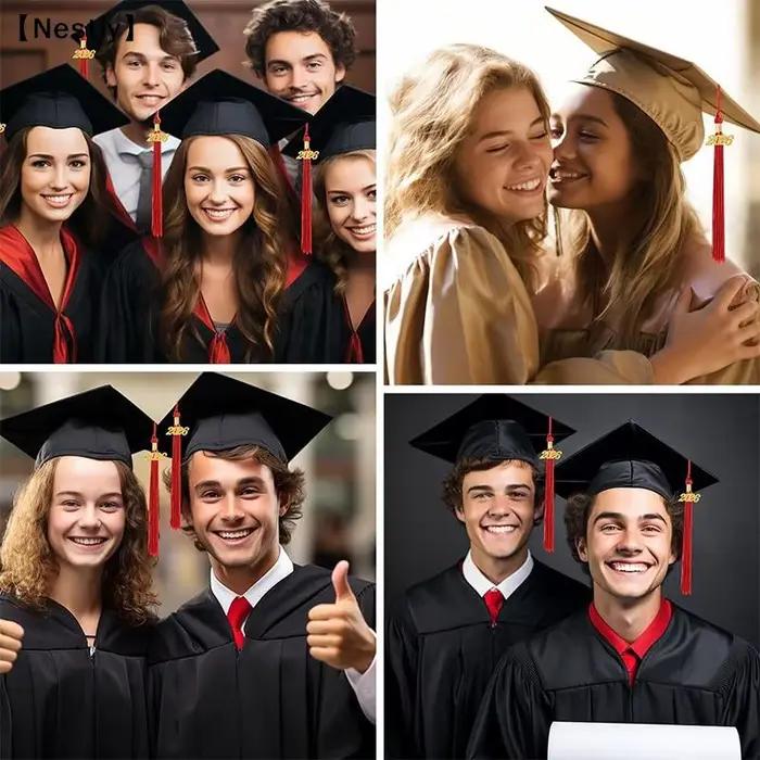 Chapeau de graduation en tissus tricotes avec pompon pour cérémonie de diplôme lycée et université pour homme et femme多种颜色的毕业帽带流苏适用于高中和大学毕业典礼男女通用